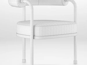 Mid-Century Modern Dining Room Chair Neutral Velvet Golden Polished Bras 3D Model