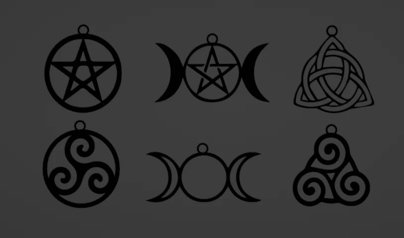 6 WITCH SYMBOL PENDANTS 3D Print Model .c4d .max .obj .3ds .fbx .stl .blend 