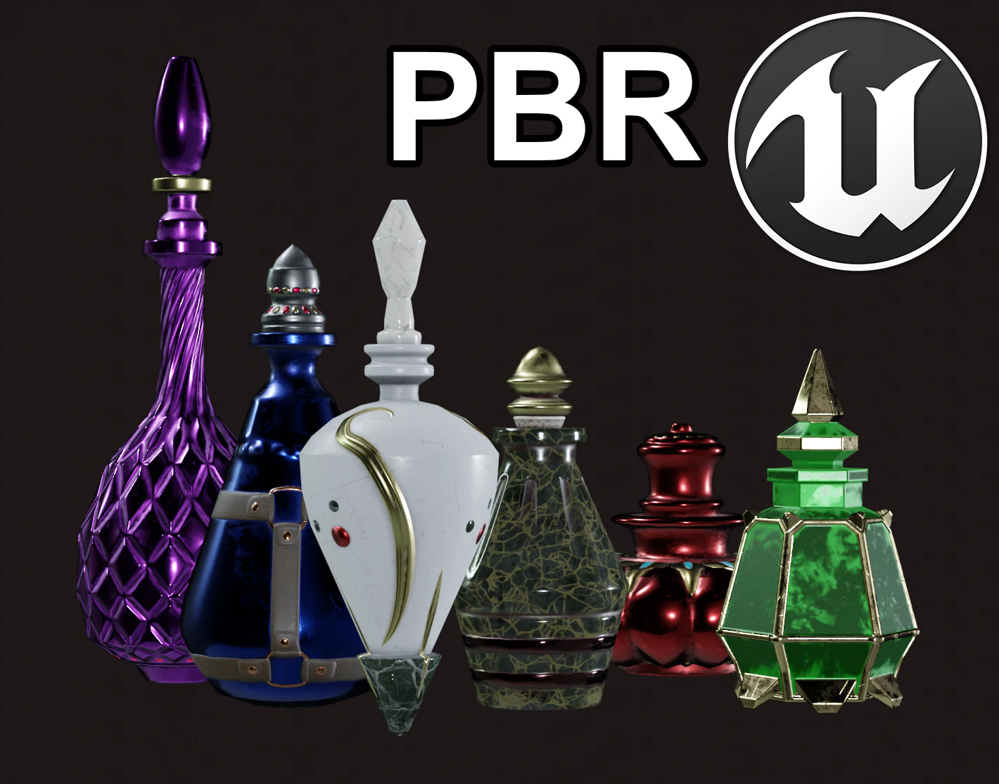 Fantasy Bottle Pack 3D Model .c4d .max .obj .3ds .fbx .stl .blend 