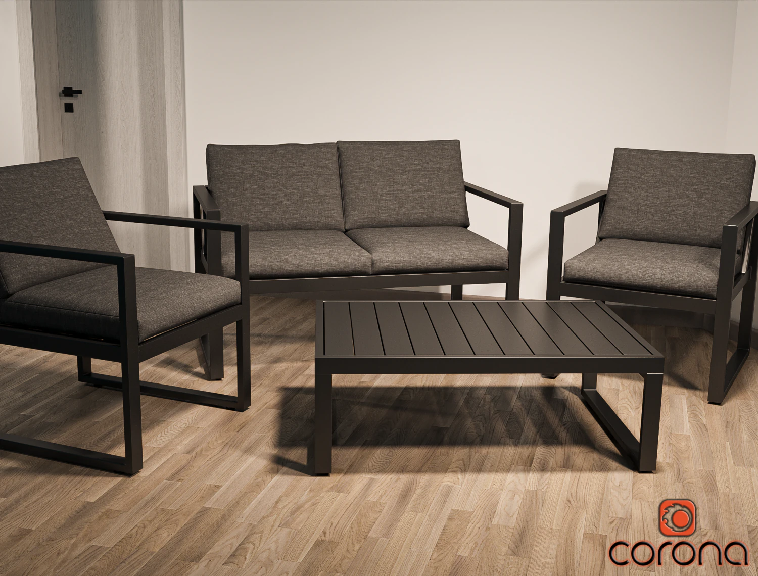Nealie Modern Outdoor Loveseat Table Club Chairs 3D Model .c4d .max .obj .3ds .fbx .stl .blend 