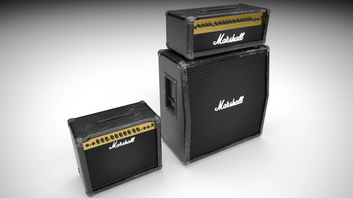 Marshall Guitar Amp and Header 3D Model .c4d .max .obj .3ds .fbx .stl .blend 
