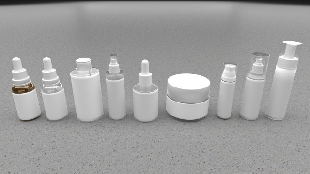 Cosmetic Bottle And Tube Set 3D Model .c4d .max .obj .3ds .fbx .stl .blend 