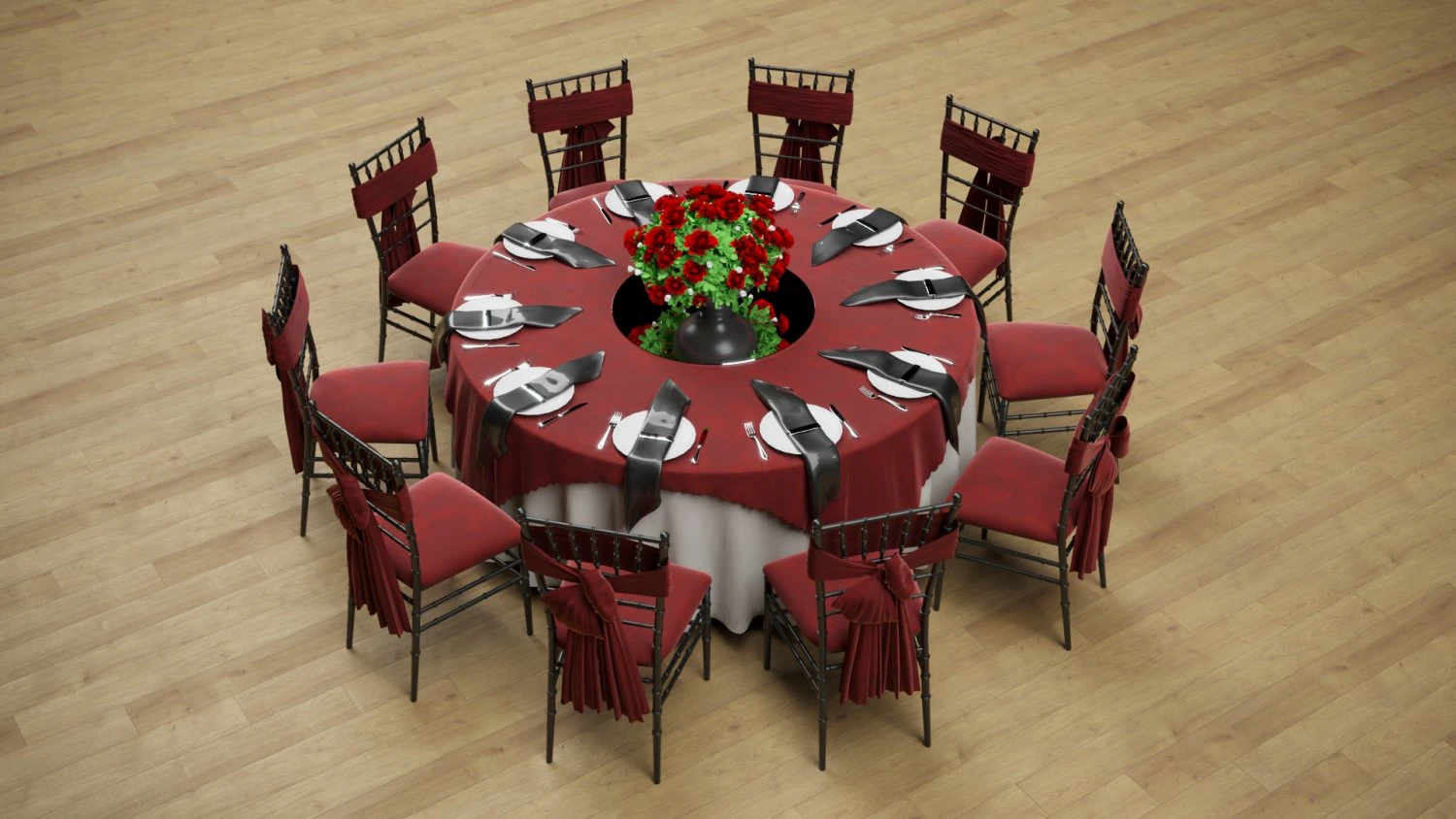 Wedding Dinner Table 3D Model .c4d .max .obj .3ds .fbx .stl .blend 