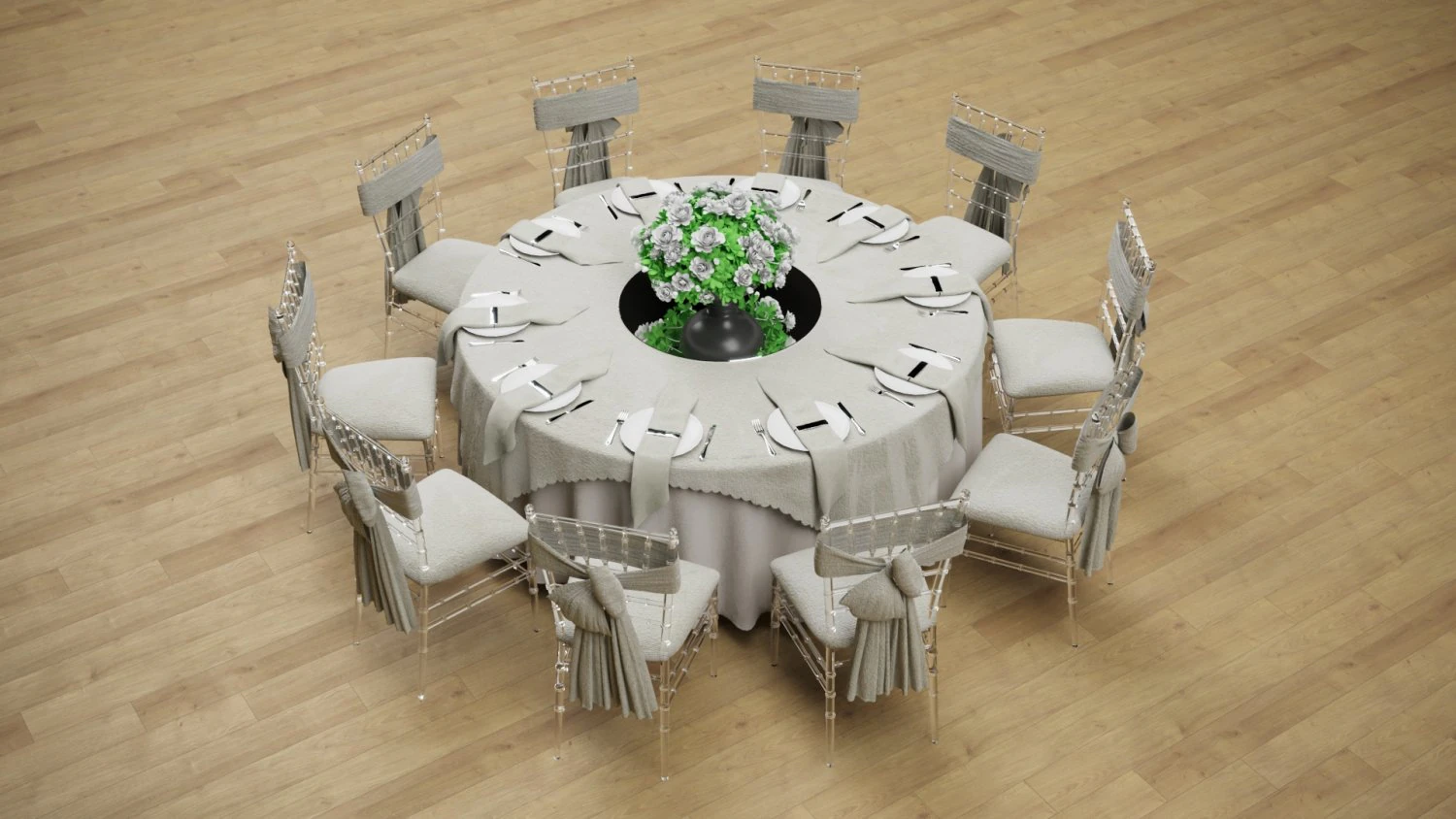 Wedding Dinner Table 3D Model .c4d .max .obj .3ds .fbx .stl .blend 
