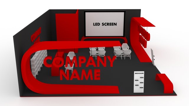 Red and Black Booth Exhibition Stand Stall 3D 모델 .c4d .max .obj .3ds .fbx .stl .blend 