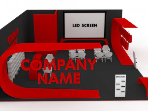 Stand de exposição com estande vermelho e preto Modelo 3D