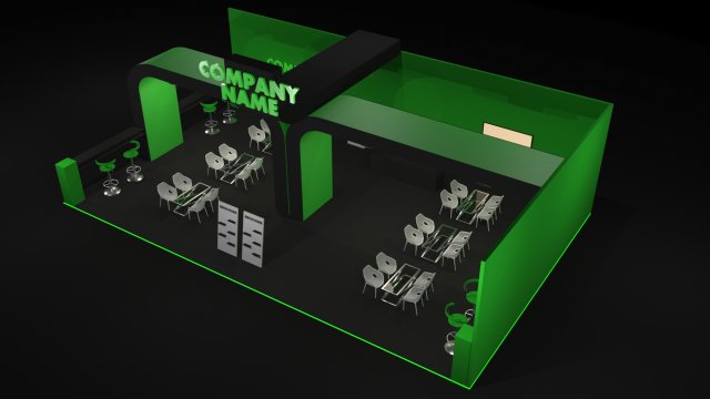 Green and Black Booth Exhibition Stand Stall 3D Model .c4d .max .obj .3ds .fbx .stl .blend 