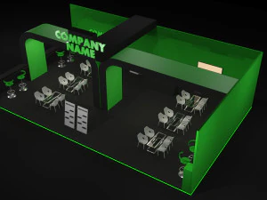 Stand de exposição com estande verde e preto Modelo 3D