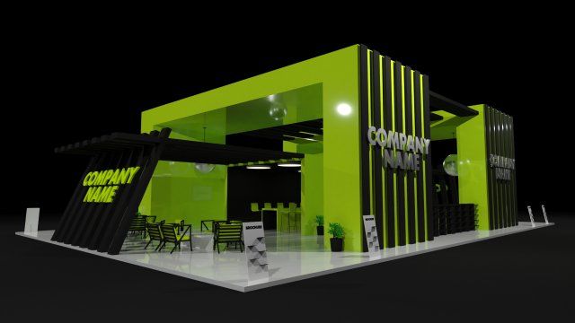 Green Booth Exhibition Stand Stall Modello 3D .c4d .max .obj .3ds .fbx .stl .blend 