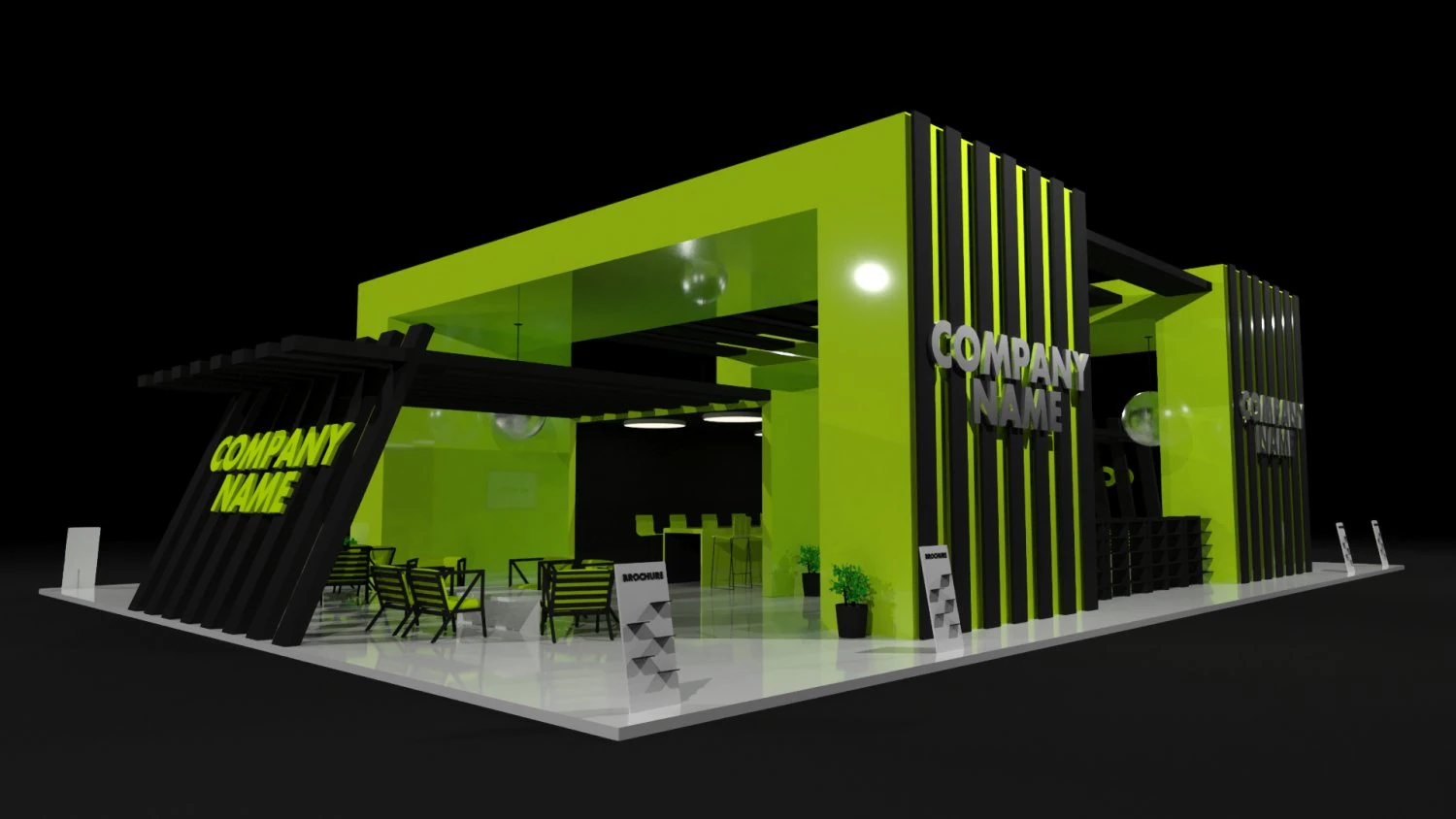 Green Booth Exhibition Stand Stall 3D Model .c4d .max .obj .3ds .fbx .stl .blend