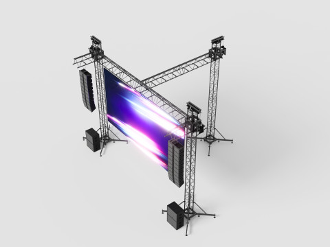 Truss Linearray Speakers and Led Screen Model 3D Model