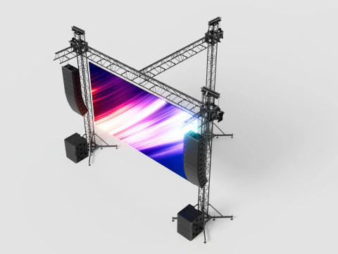 Truss Linearray Speakers and Led Screen Model 3D Model