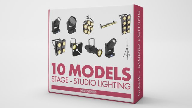10 Models Stage Studio Lighting Collection 3D Model .c4d .max .obj .3ds .fbx .stl .blend 
