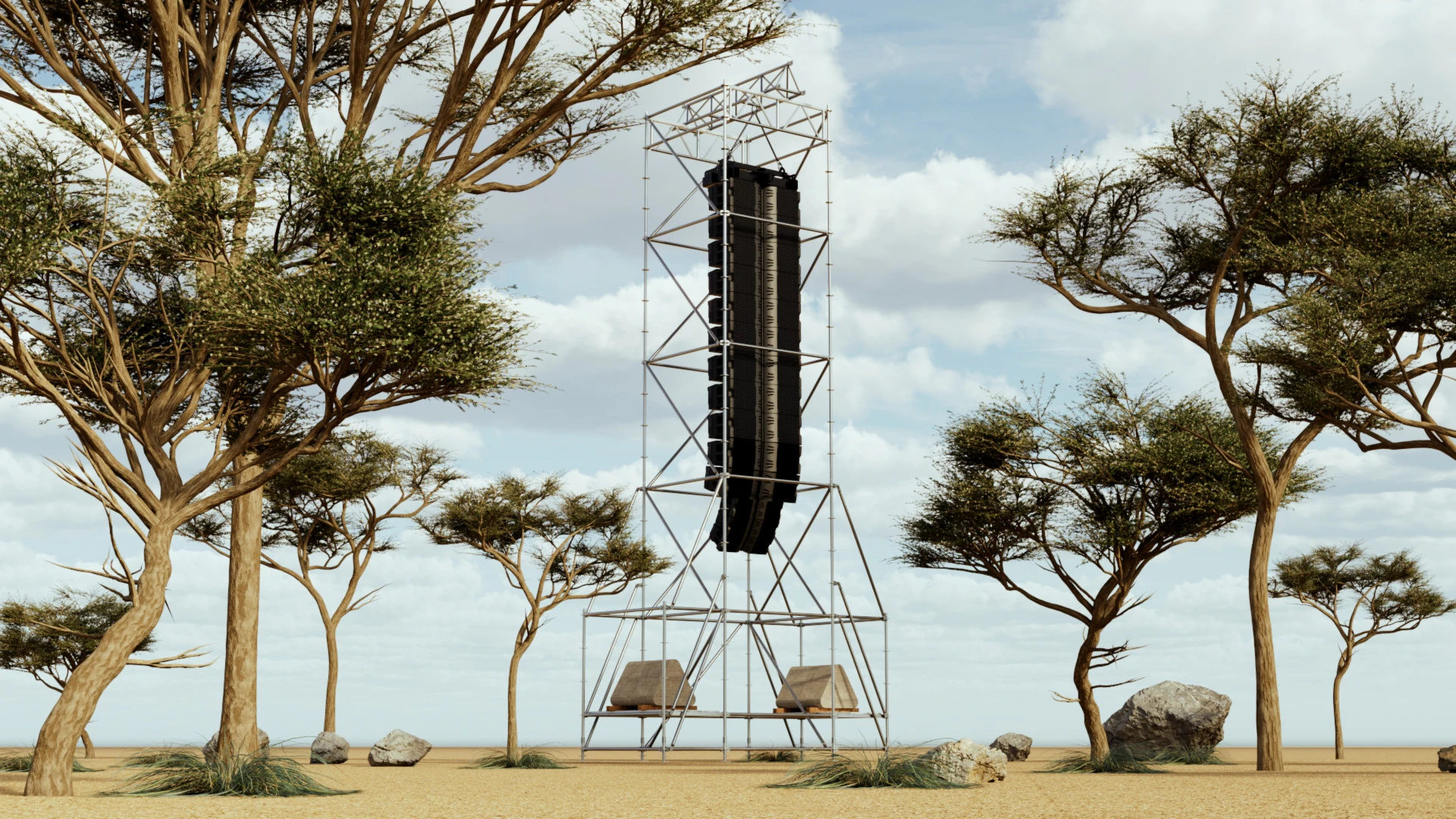 Concert Speaker Line Array Scaffolding Tower 3D Model .c4d .max .obj .3ds .fbx .stl .blend 