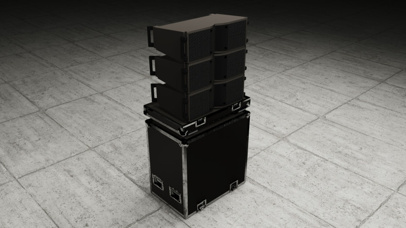 Hard Case and Line Array L-Acoustics Line Array KARA II Speakers 3D मॉडल .c4d .max .obj .3ds .fbx .stl .blend
