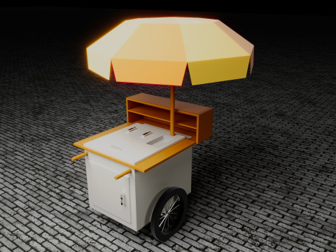 Mobile Food Cart Kiosk with Umbrella 3D Model