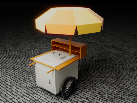 Mobile Food Cart Kiosk with Umbrella 3D Model