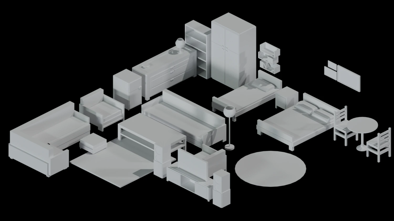 Low-poly furniture set 3D Model .c4d .max .obj .3ds .fbx .stl .blend 