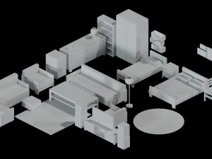 Низькополігональний комплект меблів 3D Модель