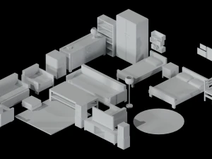 Low-poly furniture set 3D Model