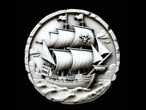 Pirate Ship Relief Medallion Pendant - 3D Print Model Modelo de Impressão 3D