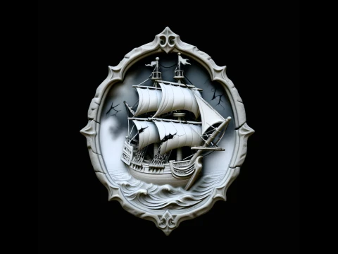 Tall Ship Relief Medallion Pendant - 3D Print Model Modelo de Impressão 3D
