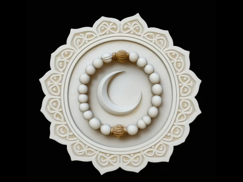 Crescent Moon Prayer Beads Relief Medallion Pendant - 3D Print Model Modelo de Impressão 3D