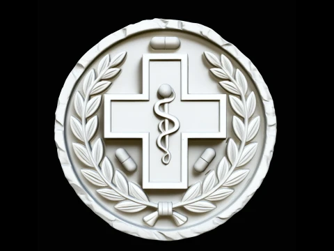 Rod of Asclepius Medical Relief Medallion Pendant - 3D Print Model 3D Print Model