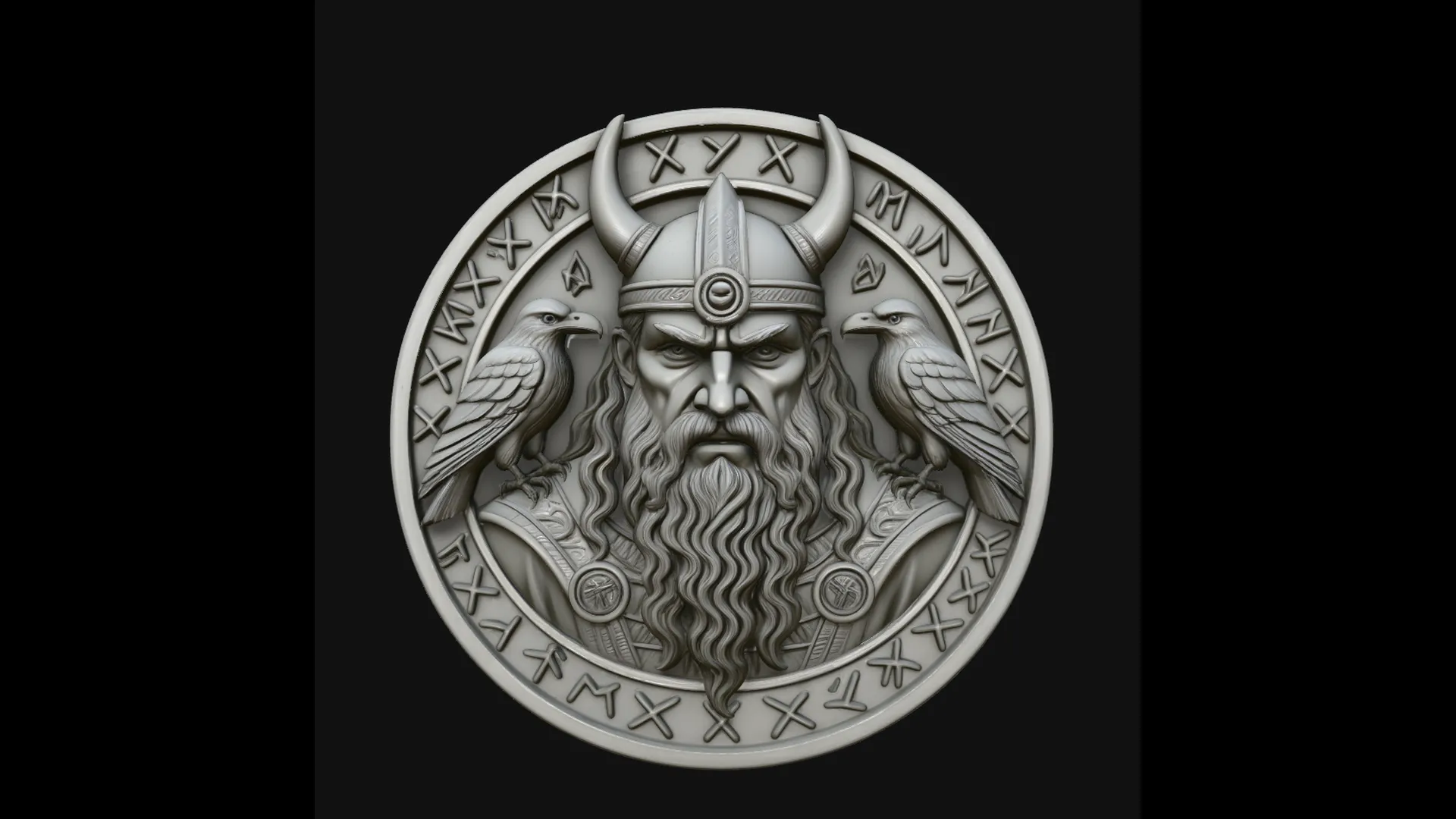 Odin and His Ravens Relief Medallion Pendant Design 1 - 3D Print Model 3D Print Model .c4d .max .obj .3ds .fbx .stl .blend 