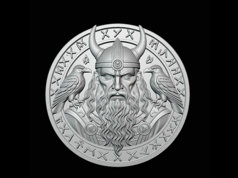 Odin and His Ravens Relief Medallion Pendant Design 1 - 3D Print Model 3D Print Model