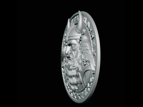 Odin and His Ravens Relief Medallion Pendant Design 1 - 3D Print Model 3D Print Model