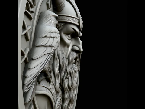 Odin and His Ravens Relief Medallion Pendant Design 1 - 3D Print Model 3D Print Model