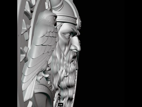 Odin and His Ravens Relief Medallion Pendant Design 1 - 3D Print Model 3D Print Model