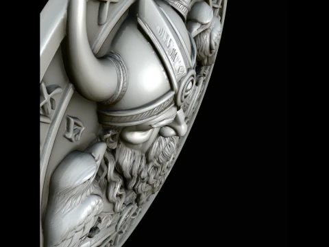 Odin and His Ravens Relief Medallion Pendant Design 1 - 3D Print Model 3D Print Model