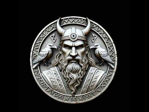 Odin and His Ravens Relief Medallion Pendant Design 2 - 3D Print Model 3D Print Model