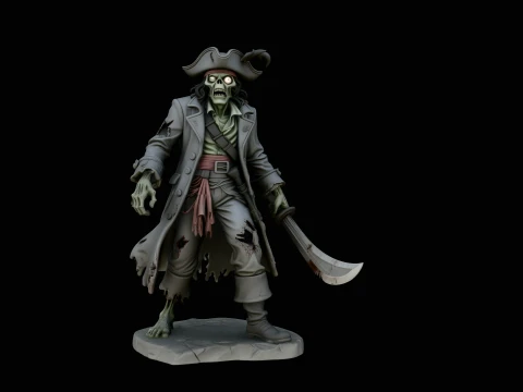Ghost Pirate Captain Statue Design 1 - 3D Print Model 3D Baskı Modeli