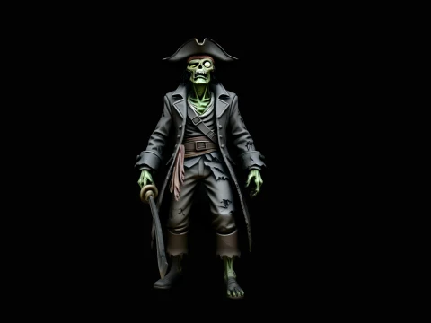 Ghost Pirate Captain Statue Design 3 - 3D Print Model 3D Baskı Modeli