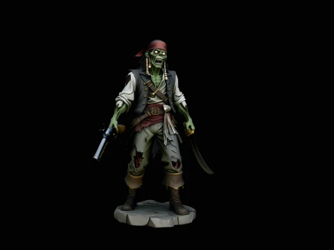 Undead Pirate Gunslinger Statue Design 1 - 3D Print Model 3D Print Model
