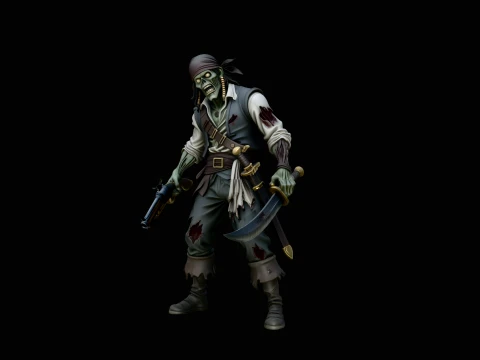 Undead Pirate Gunslinger Statue Design 3 - 3D Print Model 3D Print Model