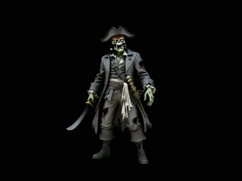 Zombie Pirate Captain Statue Design 1 - 3D Print Model 3D Print Model