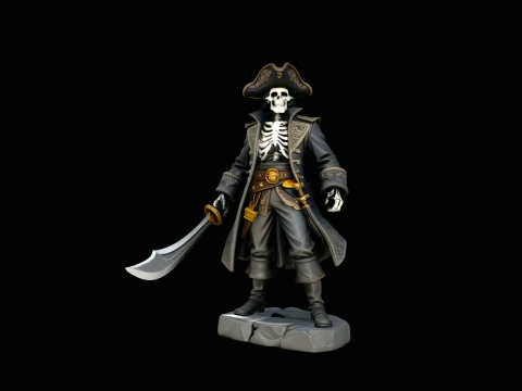 Skeleton Pirate Admiral Statue - 3D Print Model 3D Print Model
