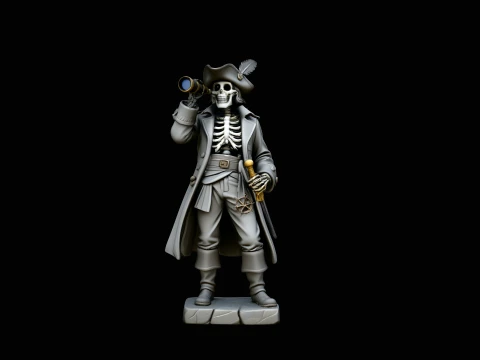 Skeleton Pirate Captain with Spyglass Statue Design 1 - 3D Print Model 3D Print Model