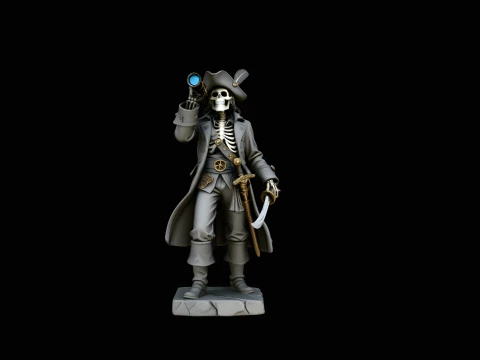 Skeleton Pirate Captain with Spyglass Statue Design 3 - 3D Print Model 3D Print Model
