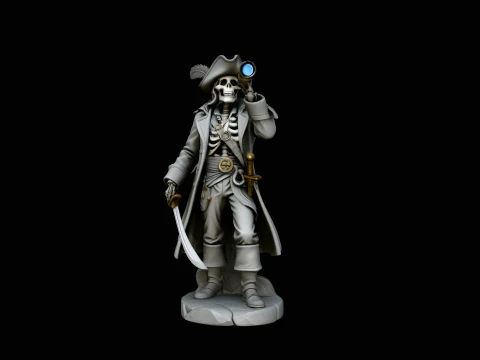 Skeleton Pirate Captain with Spyglass Statue Design 4 - 3D Print Model 3D Print Model