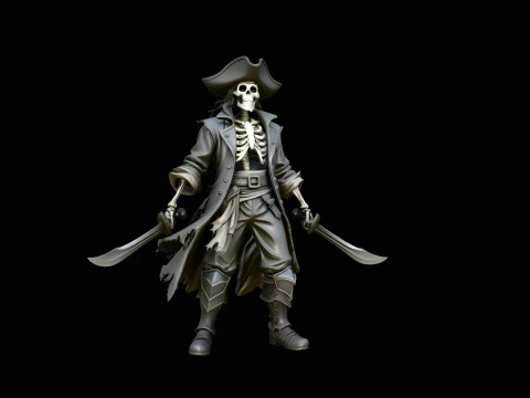 Dual-Blade Skeleton Pirate Statue Design 1 - 3D Print Model 3D Print Model