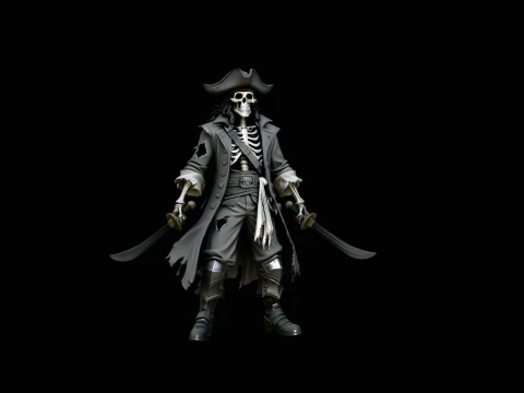 Dual-Blade Skeleton Pirate Statue Design 2 - 3D Print Model 3D Druckmodell