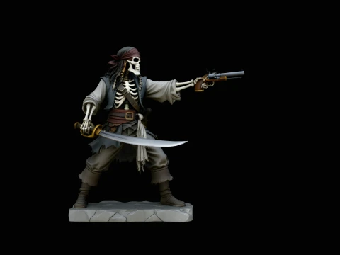 Skeleton Pirate Gunslinger Statue Design 2 - 3D Print Model 3D Print Model