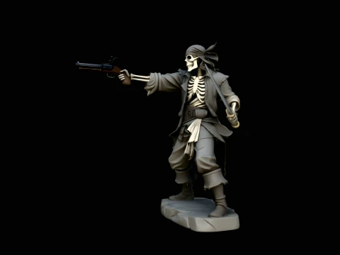 Skeleton Pirate Gunslinger Statue Design 3 - 3D Print Model 3D Druckmodell