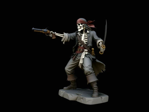 Skeleton Pirate Gunslinger Statue Design 4 - 3D Print Model 3D Druckmodell
