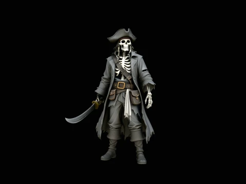 Weathered Skeleton Pirate Statue Design 1 - 3D Print Model 3D Druckmodell